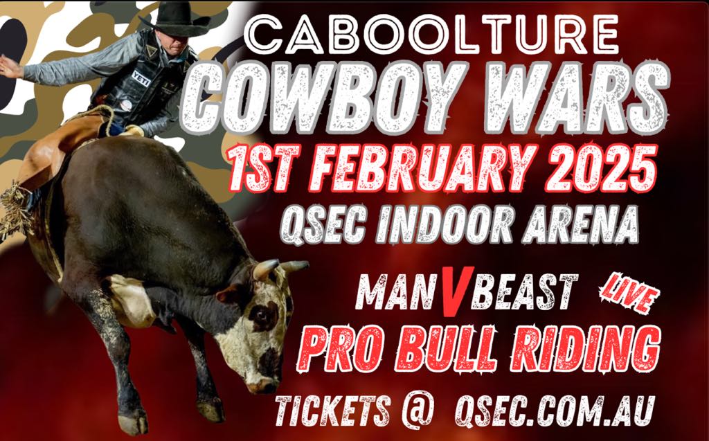 Caboolture Cowboy Wars professional bull riding event 1 February QSEC Indoor Arena